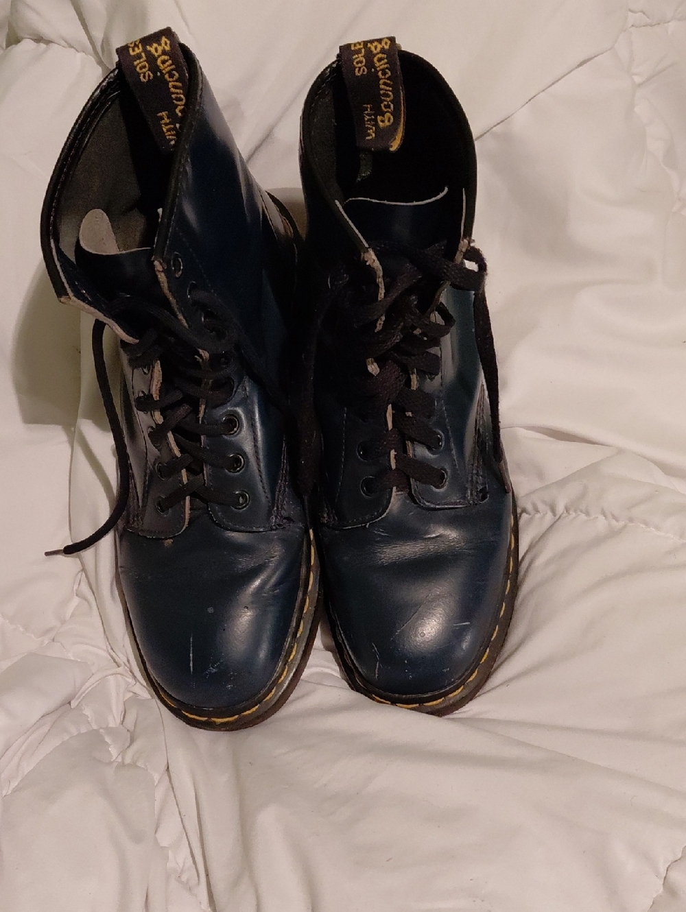 Dr. Martens Navy Leather Lace-Up Combat Boots